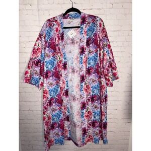 Mrs.‎ Darcy Floral Kimono Robe Womens ML Pink Blue Cotton Duster New